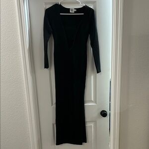 Princess Polly Black Bodycon Long Sleeve Sweater Dress Low Cut with Side Slit